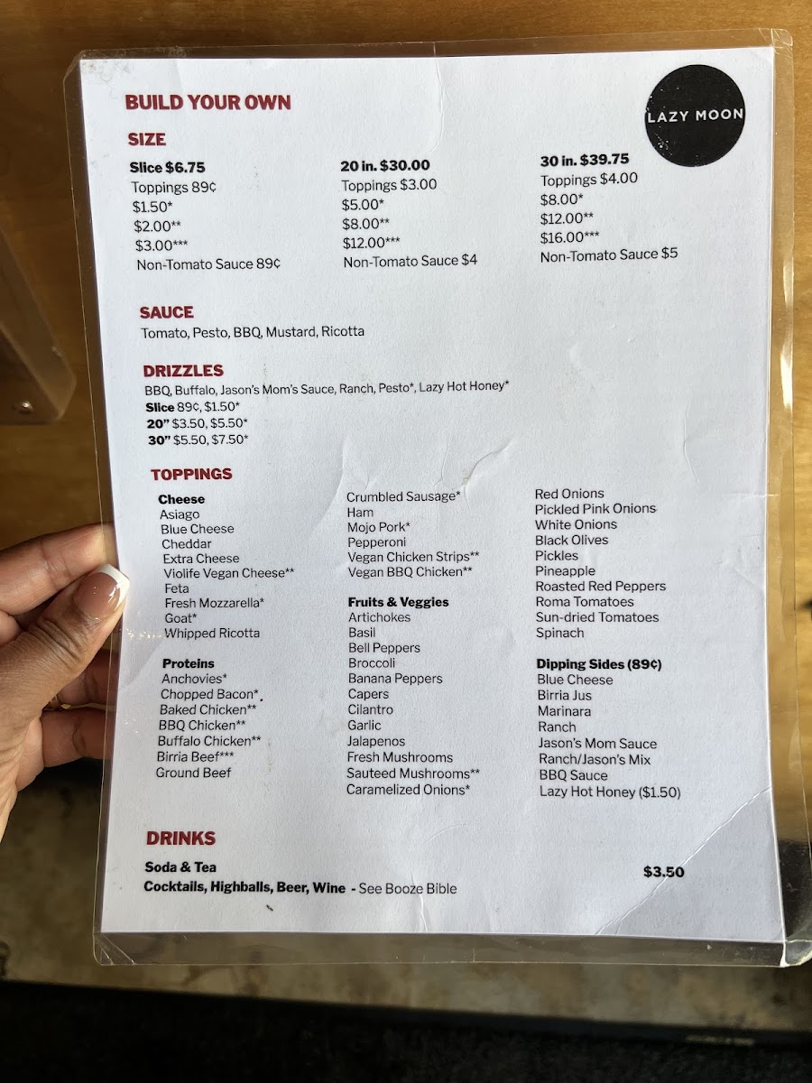 Lazy Moon Pizza Menu - Image 3